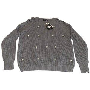 Womens Gray Sweater By GWBG With Pearl Embellishments & Braided Detail Size M/XL